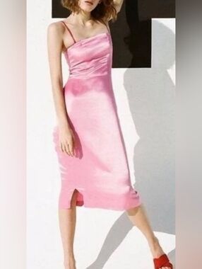 Staud Satin Slip Dress Pink Lined Midi Length Size S/Med